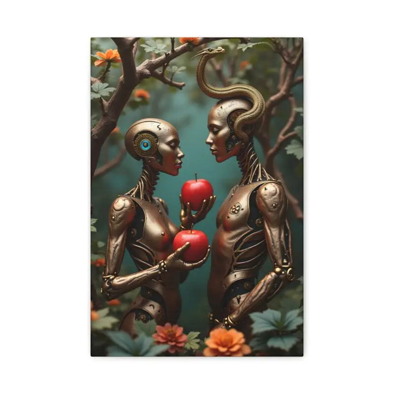 Robot Lovers Matte Canvas Art Print, Futuristic Wall Decor, Unique Home Art, Gift for Tech Fans, Romantic Modern Artwork