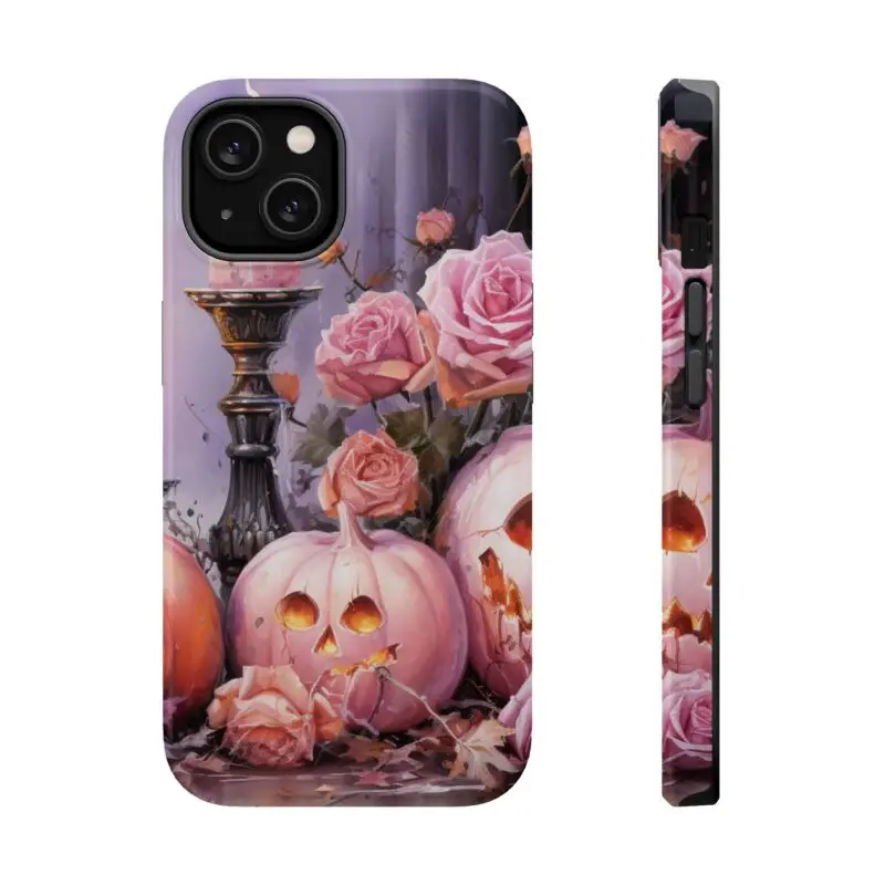 Spooky Floral Magnetic Phone Case, Halloween Accessories, Pumpkin Decor Phone Shell, Cute Gifts for Fall, Rose Pattern Tough Case
