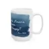 The Inspirational Ceramic Mug features a blue design and the Oscar Wilde quote “With freedom, books, flowers, and the moon, who could not be happy?”—perfect for book lovers, coffee enthusiasts, or as unique home decor.